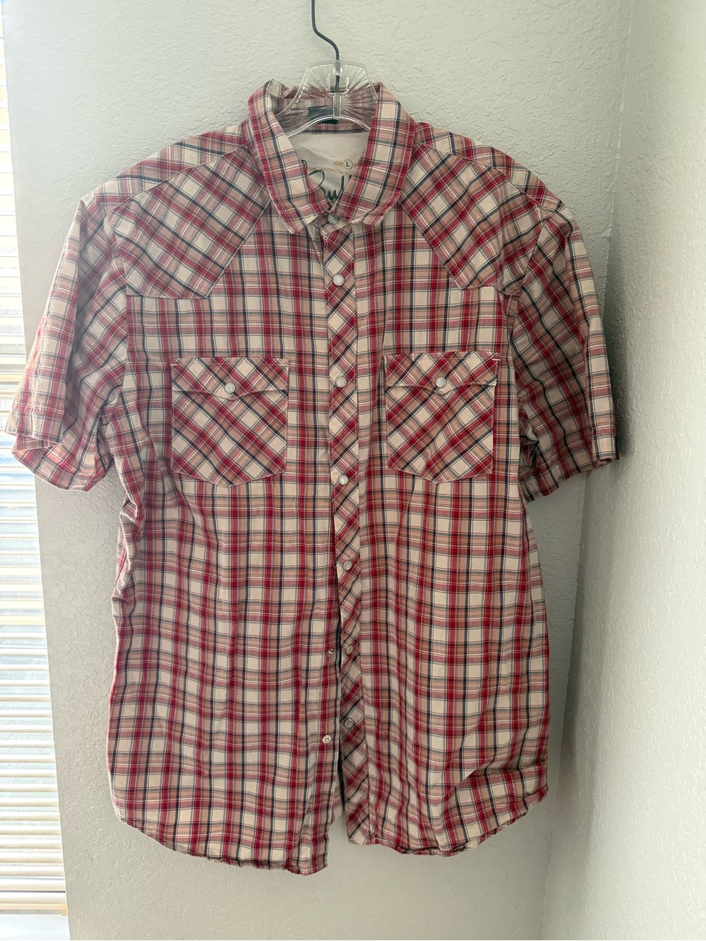 Bullhead Pearl Snap Western Plaid Cotton Short Sleeve Shirt Large